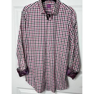 Michelsons London Mens Long Sleeve Checkered Dress Shirt Purple Black